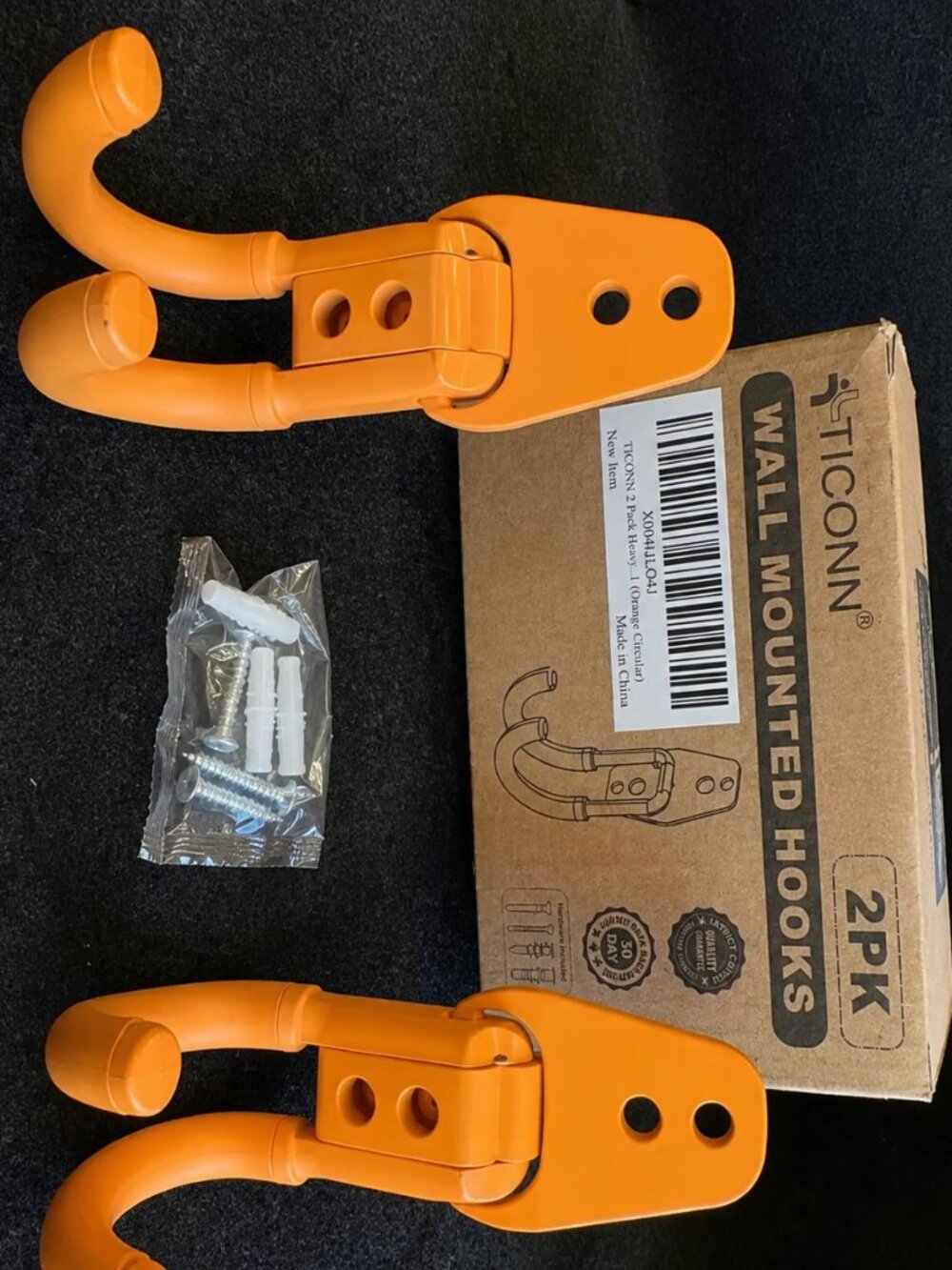 TICONN 2 Pack Heavy Duty Wall Mounted Hooks Orange NEW